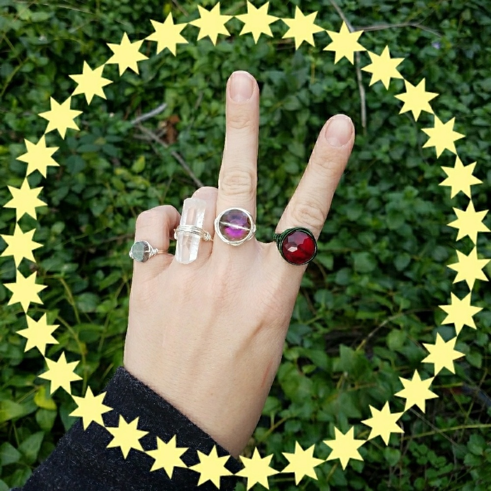 Sterling Silver Coat Wire Wrap Crystal Ring